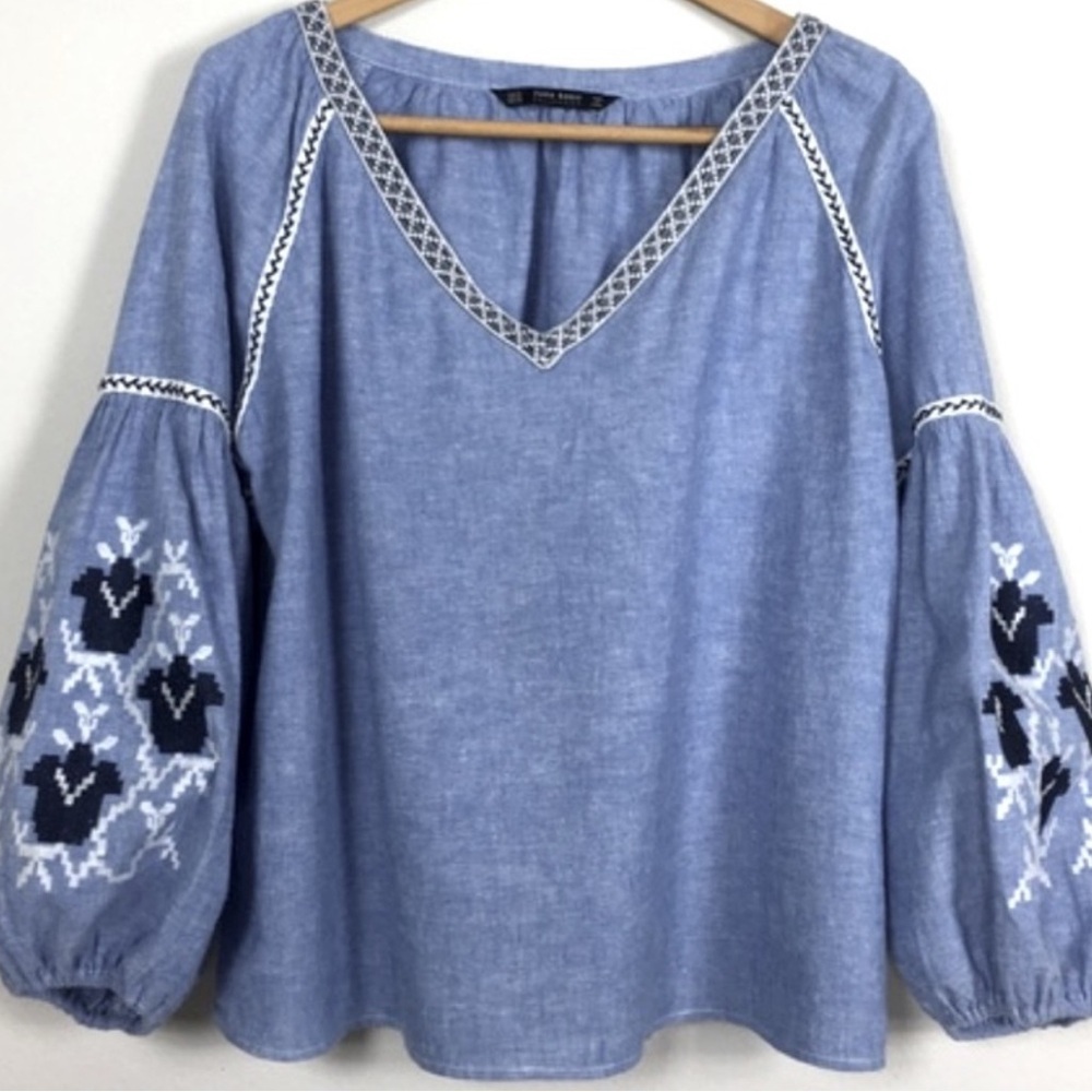 Zara Blue Embroidered Women's Top